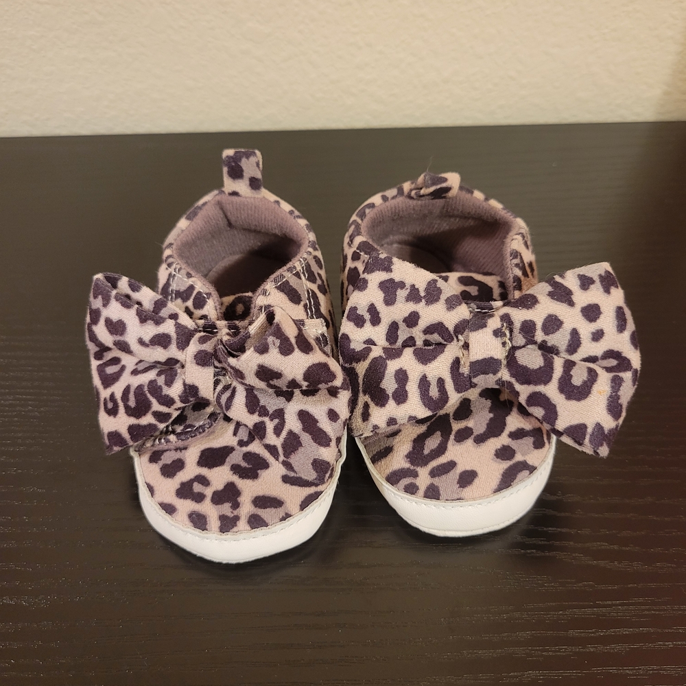 Leopard Print Baby Girl Shoes with Bow 9-12 Months